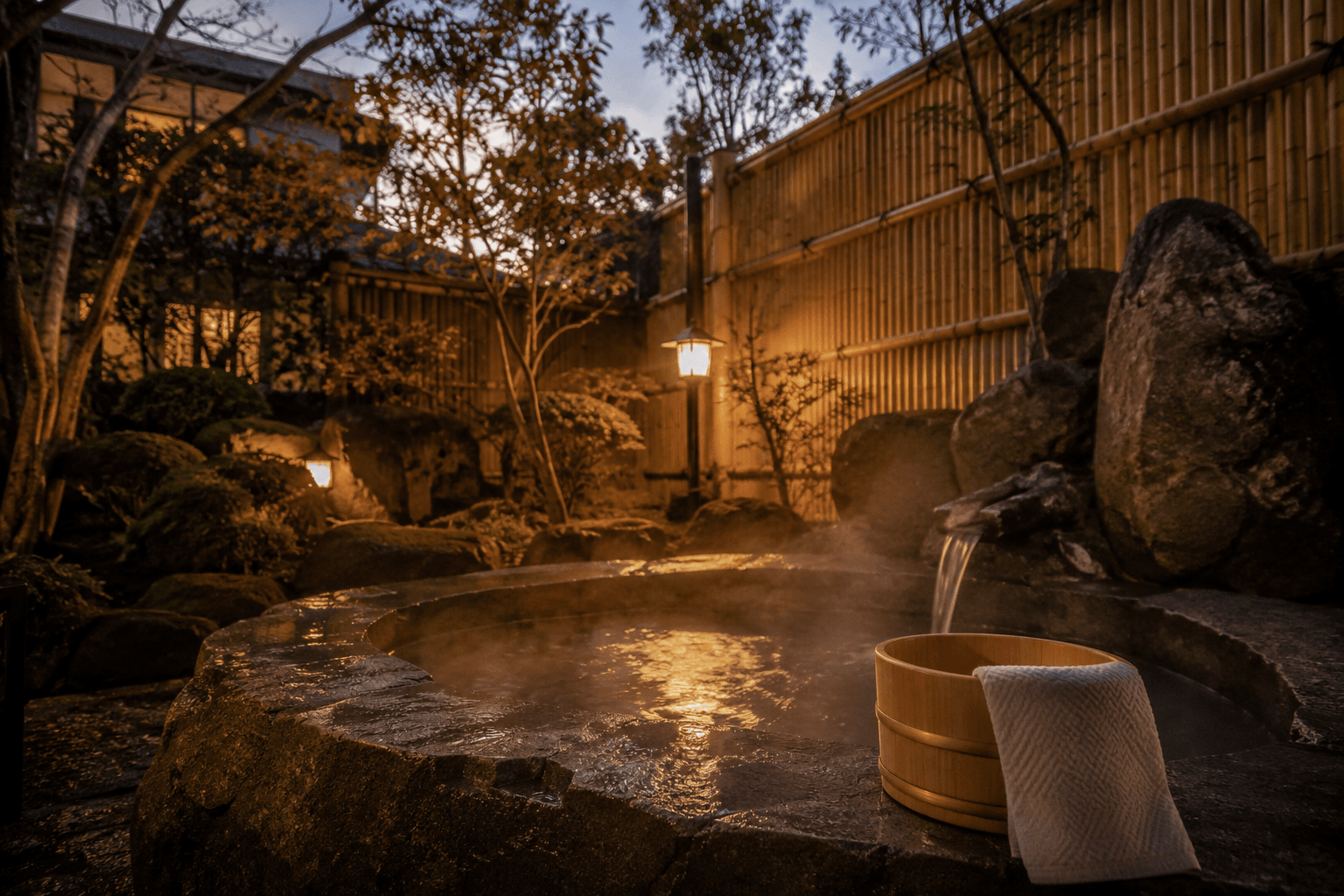 Private onsen in the evening